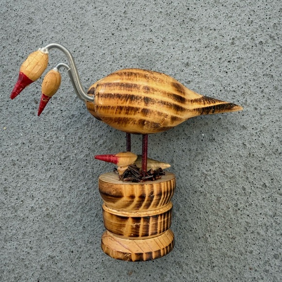 Mid Century Style Crane Family Hand Crafted Wooden Cryptomeria Birds - Picture 6 of 7